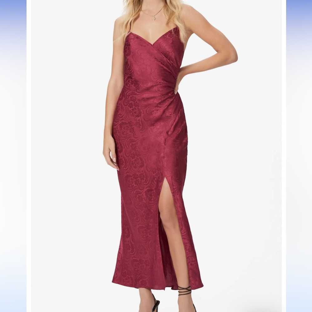 NWT -PAIGE -Laci Asymmetric Floral Silk Slipdress - Maroon -size small
